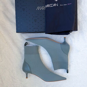 NEW Marc Cain Ankle Sock Bootie 39EU 8.5US Sage Green Knit Leather Kitten Heel